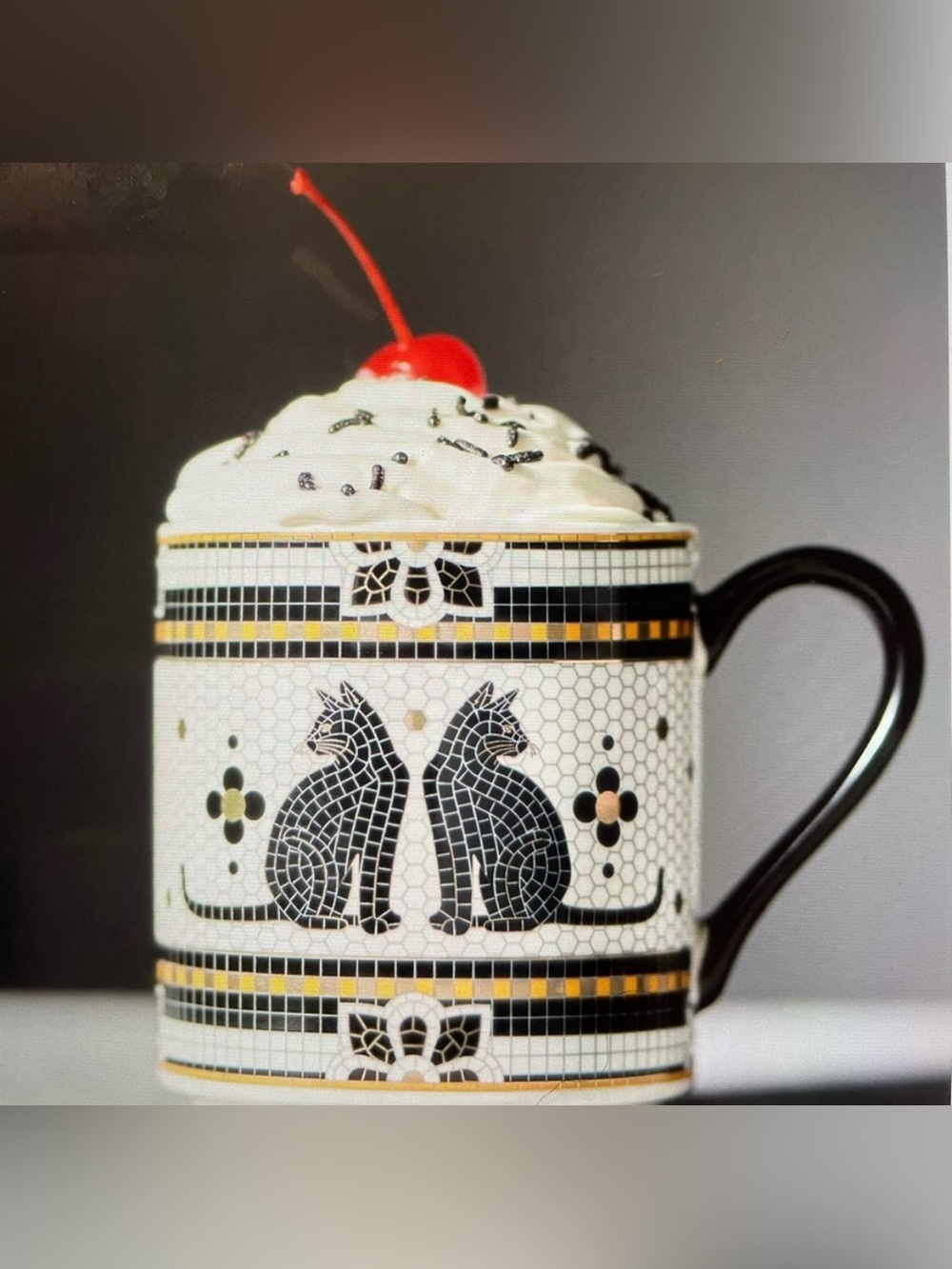❤️ ANTHROPOLOGIE THE BISTRO TILE CAT STONEWARE MUG NEW
